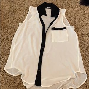 Sheer white tank blouse with black collar